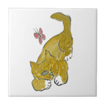 Mustard, the Kitten, Needs a Nap Ceramic Tile