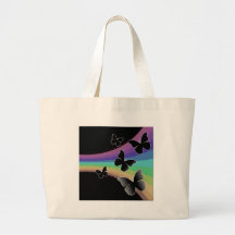 Muted Rainbow Butterflies on Black Canvas Bags