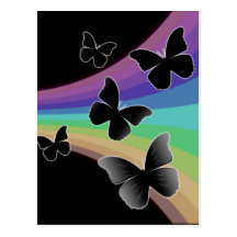 Muted Rainbow Butterflies on Black Post Cards