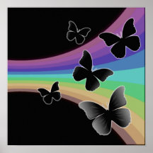 Muted Rainbow On Black - Butterflies Print