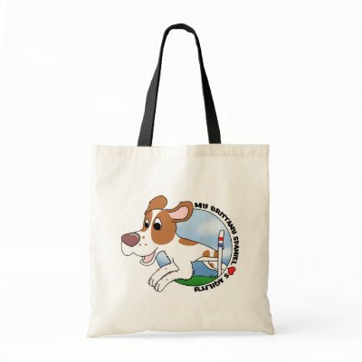 My Brittany Spaniel Loves Agility Tote Bag by MenagerieMayhem