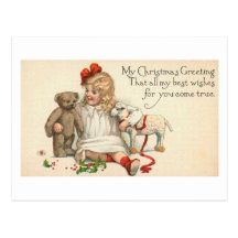 MY Christmas Greeting Child with Teddy Bear Postcard