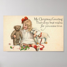 MY Christmas Greeting Child with Teddy Bear Posters