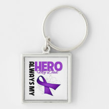 My Dad Always My Hero - Purple Ribbon Keychains