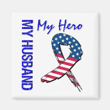 My Husband My Hero Patriotic Grunge Ribbon Magnets