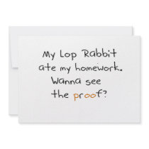 My lop rabbit ate my homework. Wanna see proof?