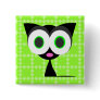 My Lucky Black Cat Green Patterned Button
