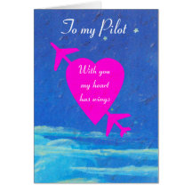 My Pilot Valentine-pink heart in sky Cards