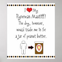 My Pyrenean Mastiff Loves Peanut Butter Posters