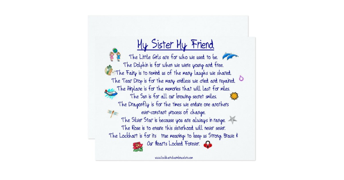 My Sister My Friend Poem With Graphics 11 Cm X 14 Cm Invitation Card Zazzle