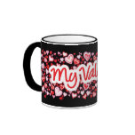 "My Valentine" hearts red pink black mug