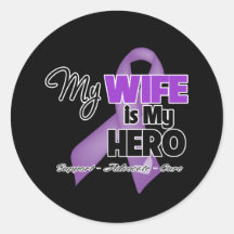 My Wife is My Hero - Purple Ribbon Round Sticker