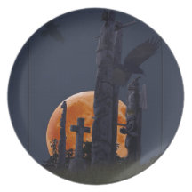 Mystical Raven, Moon & Goth Graveyard Dinner Plate