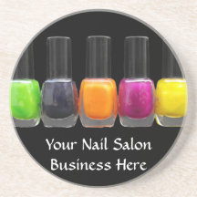Nail Salon Business, Bright Polish Bottles Beverage Coasters