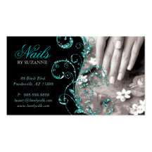 Nail Salon Business Card Glitter Blue Teal