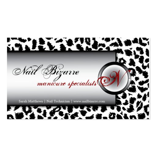 Nail Technnician Black White Leopard Business Card