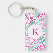 Namaste, Peace and Harmony Pink YOGA Pattern Rectangle Acrylic Key Chain