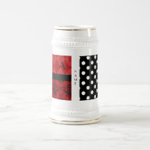 Name and monogram black and white polka dots mug
