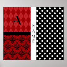 Name and monogram black and white polka dots print