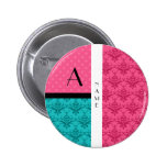 Name and monogram pink turquoise damask