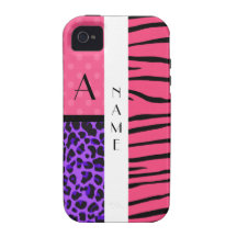 Name and monogram pink zebra stripes Case-Mate iPhone 4 cases