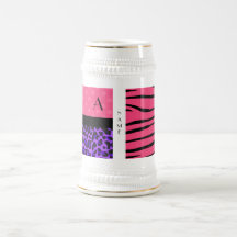 Name and monogram pink zebra stripes coffee mugs