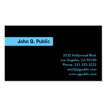 Name Blue Background - Plain Black Business Card