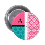 Name & monogram pink moroccan damask dots