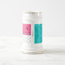 Name monogram turquoise swirls pink polka dots mugs