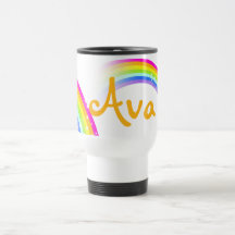 Named (3 letter) rainbow travel girls orange mug