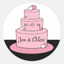 Names Date Pink Wedding Cake Box Sticker