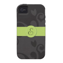 Names Initials Monograms Damask Grey Black Green Vibe iPhone 4 Cases