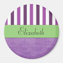 Names Initials Monograms Damask Purple, Green Magnet