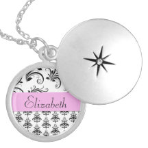 Names Initials Monograms Damask White Black Pink Personalised Necklace