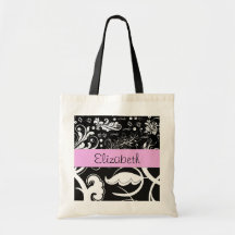 Names Initials Monograms Flowers Black White Pink Tote Bags