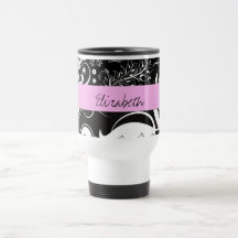 Names Initials Monograms Flowers Black White Pink Coffee Mugs