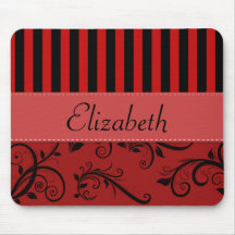 Names Initials Monograms Stripes Damask Red Black Mouse Mats