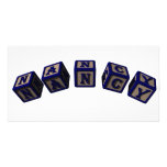 Nancy toy blocks in blue. custom photo card