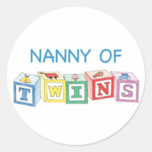 Nanny of Twins Blocks Round Stickers