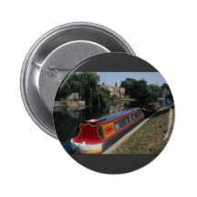 Narrow boat at Jesus Green, River Cam, Cambridge, Pinback Buttons