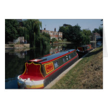 Narrow boat at Jesus Green, River Cam, Cambridge, Greeting Cards
