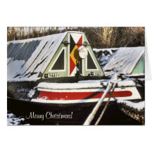 Narrowboats in the snow Xmas card