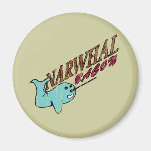 Narwhal Bacon Retro Logo Magnet