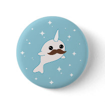 Narwhal with Moustache Pinback Button