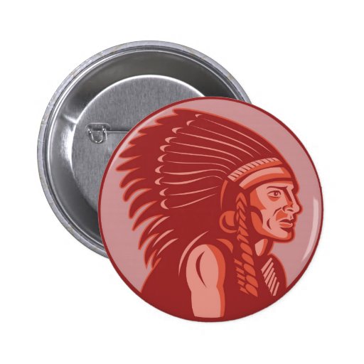 native american indian chief front view pinback buttons