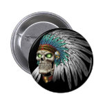 Native American Indian Tribal Gothic Skull Pinback Button
