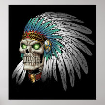 Native American Indian Tribal Gothic Skull Posters