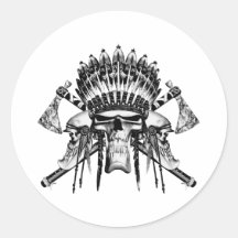 Native American Skulls Round Sticker