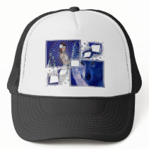 Native American Woman & Blue Wolf Design Trucker Hat