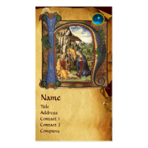 NATIVITY PARCHMENT  Blue Sapphire Monogram Business Cards